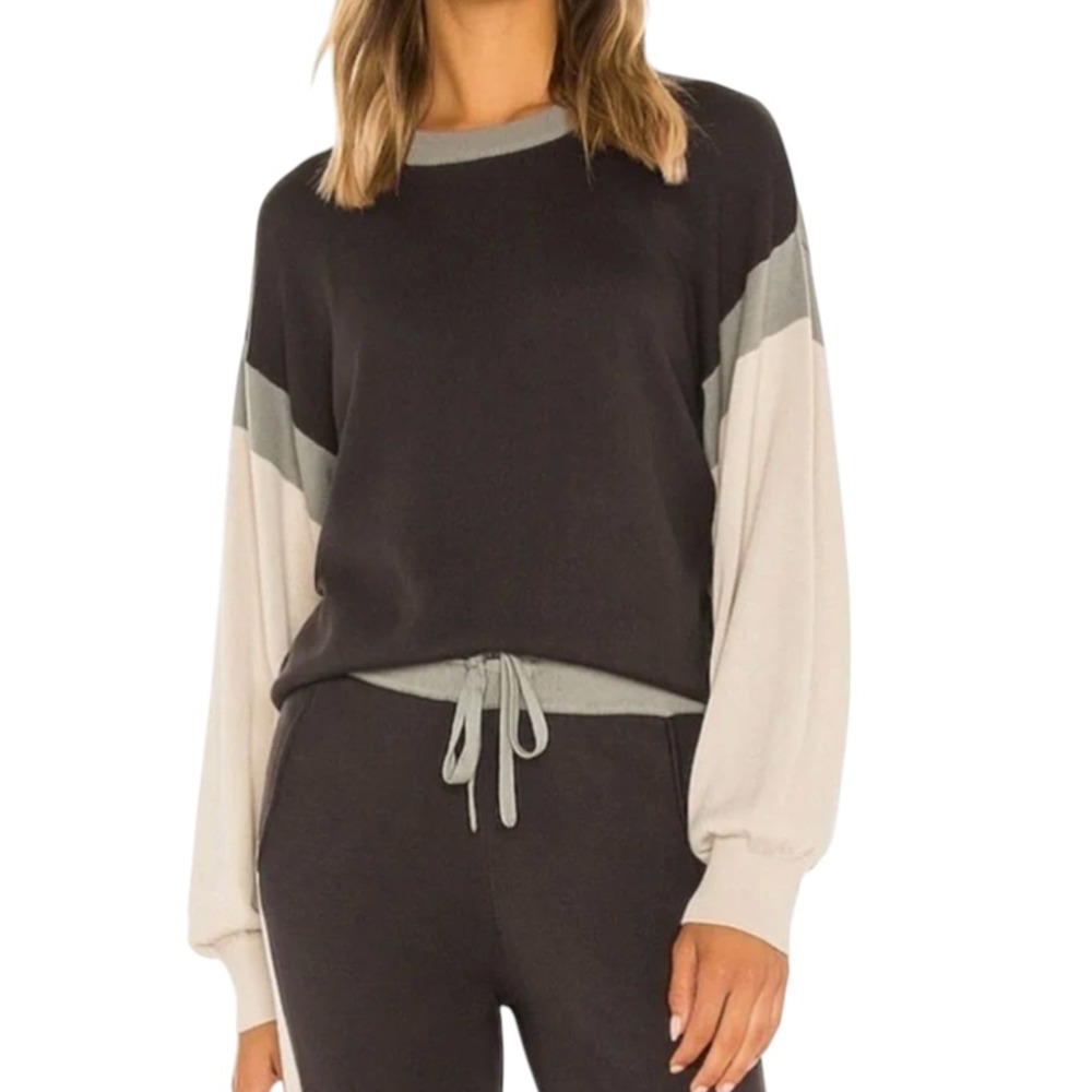 MONROW Relaxed Sweater COLORBLOCK Faded Black/Gunmetal/Bone MODAL/COTTON sz S